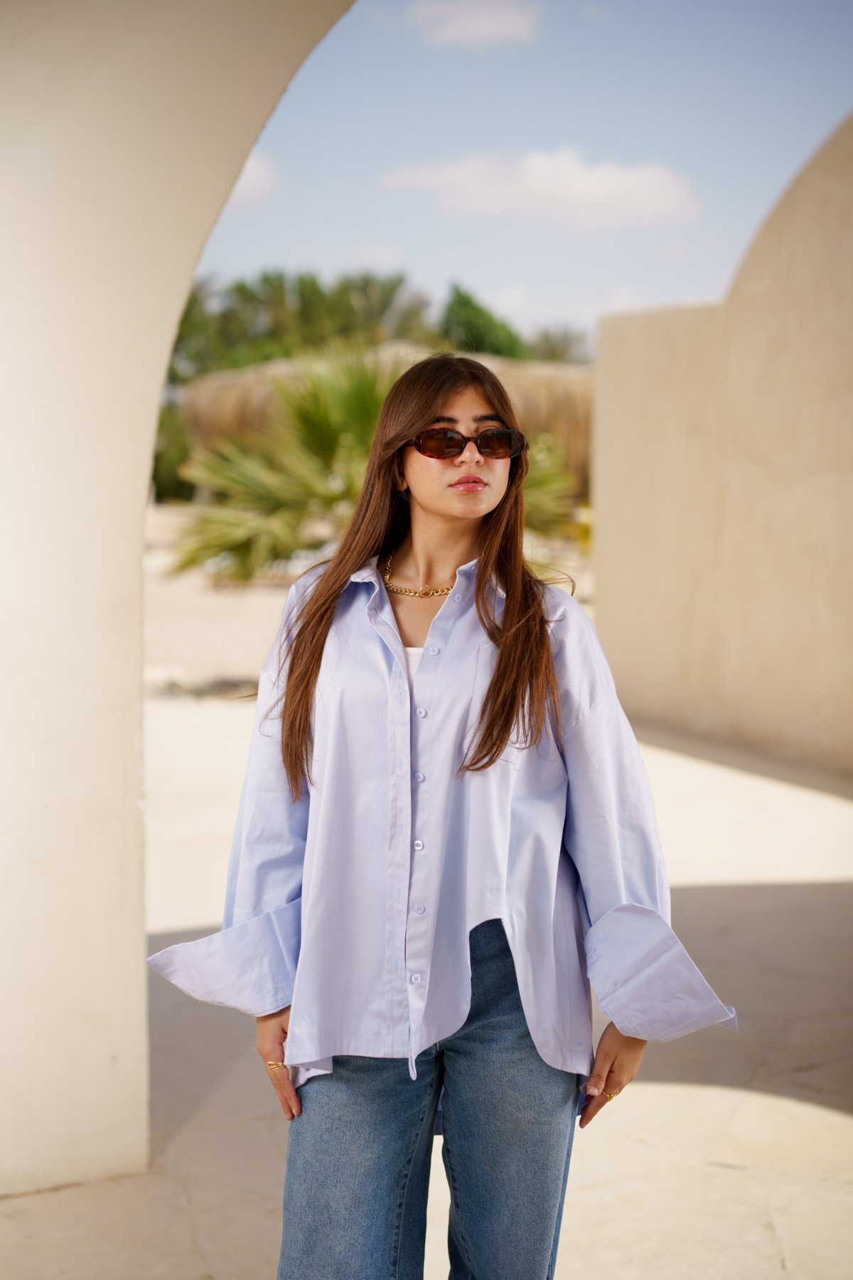 Curved Loose fit shirt - Blue