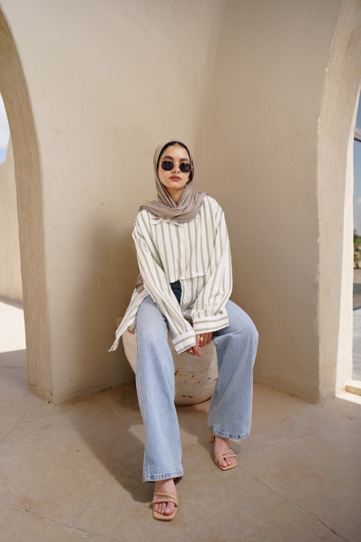 stripes linen shirt -  dark green