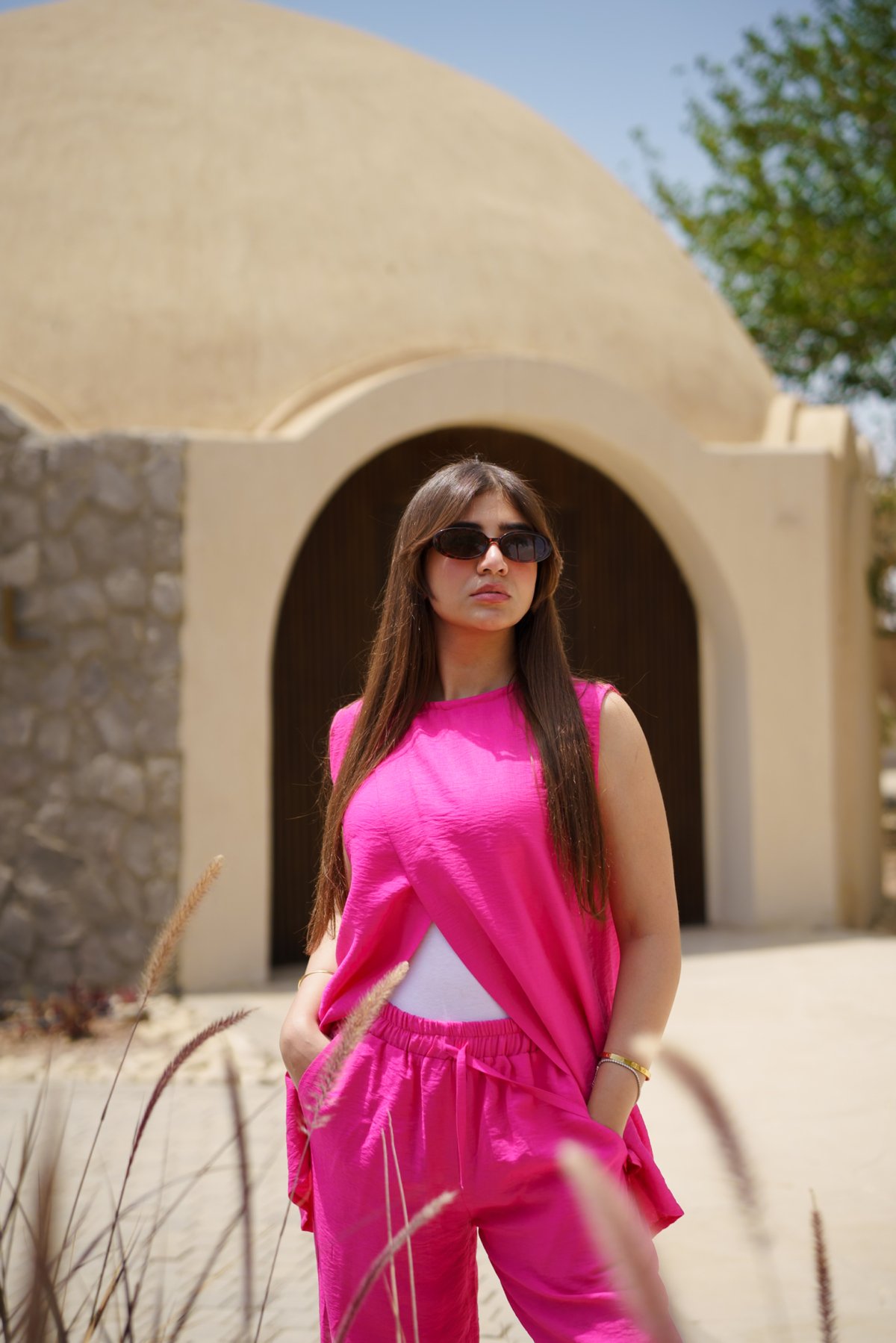 Jamila linen set - hot pink