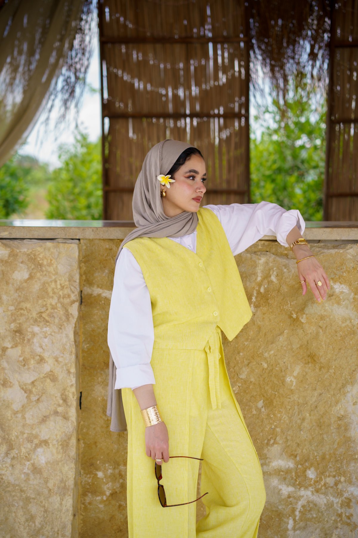 Vest linen set - yellow