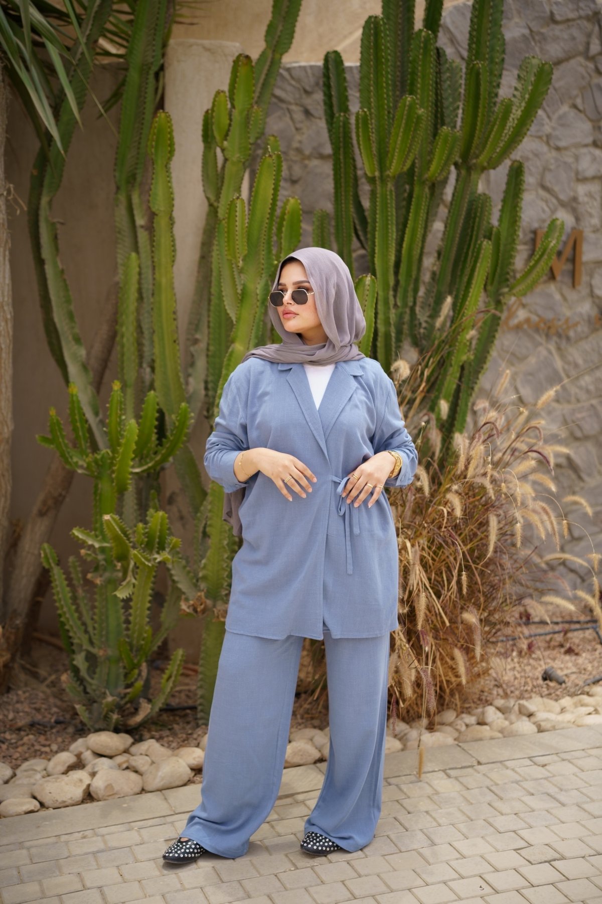 warp blazer linen set - jeans