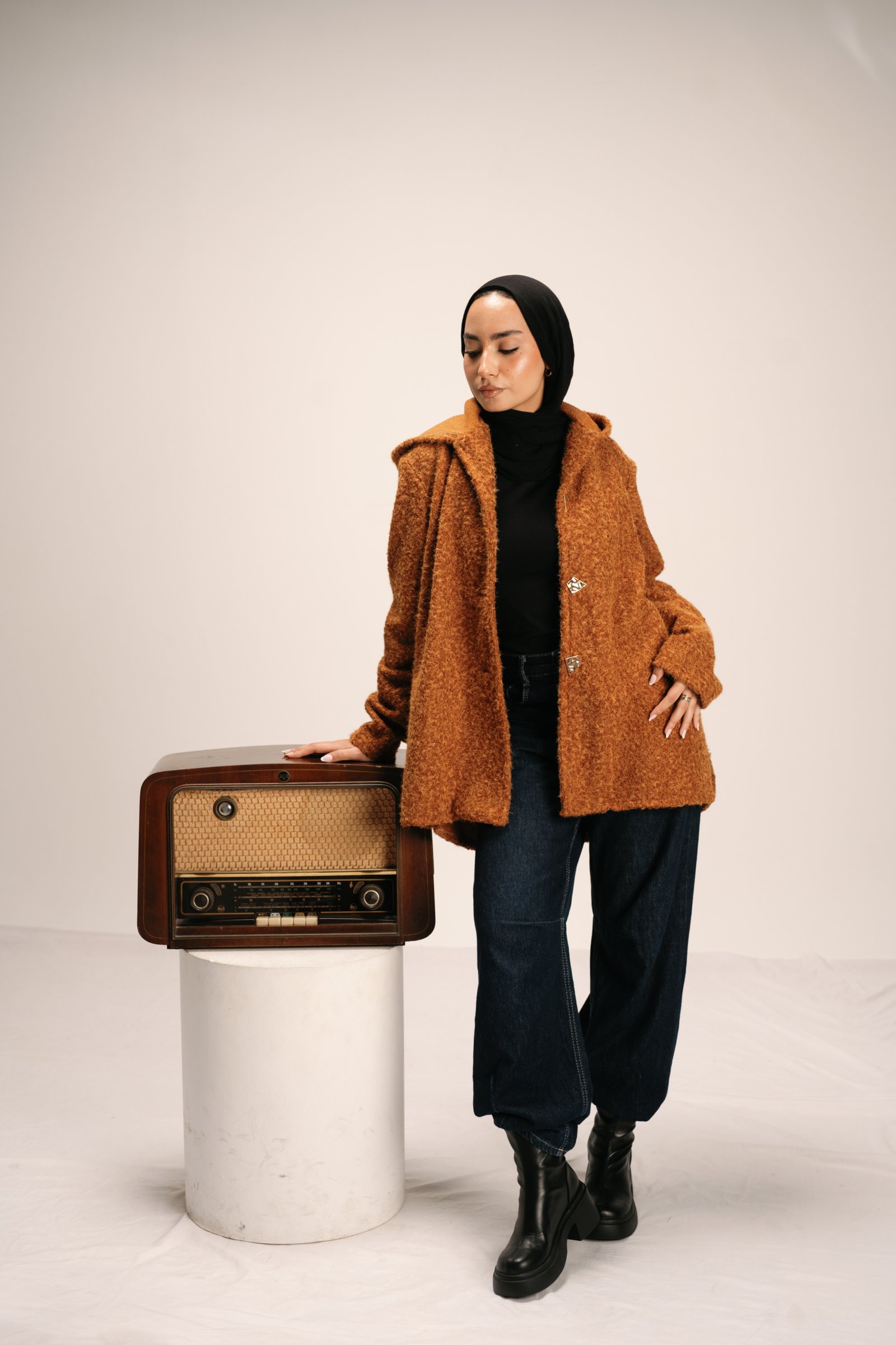 Loose Hooded Coat - Camel