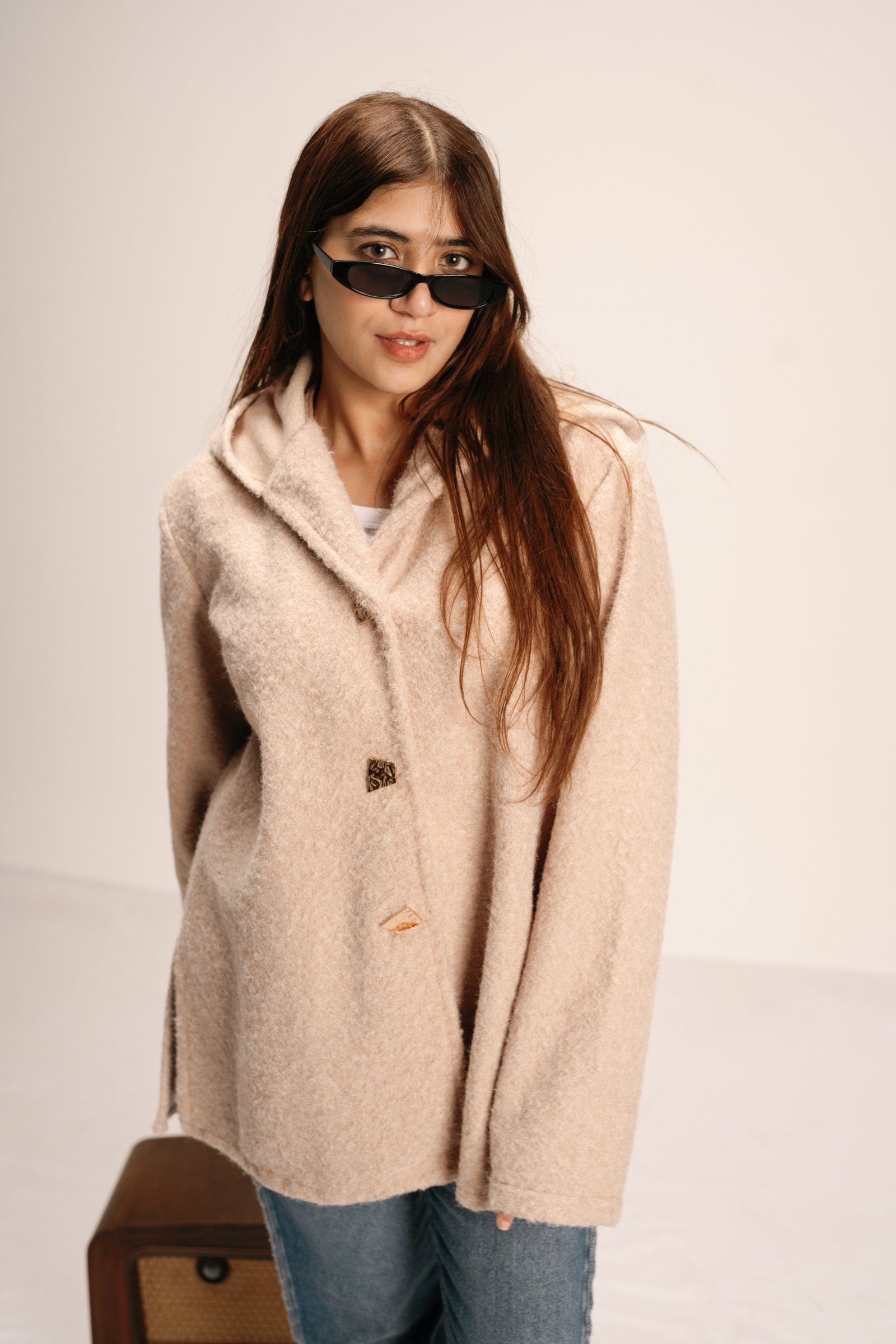Loose Hooded Coat - beige